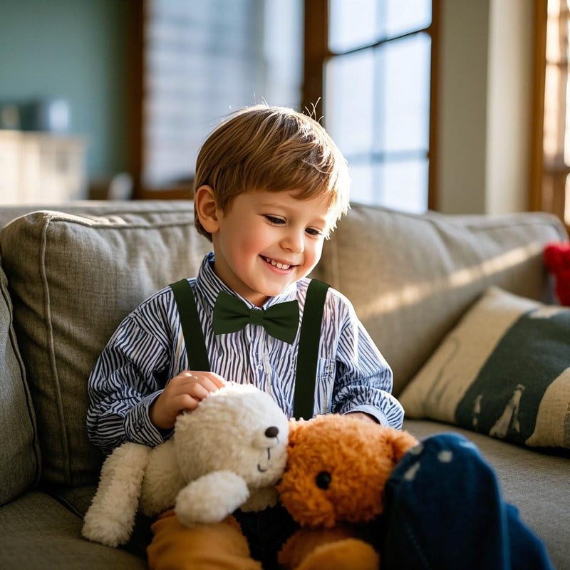 BEWDIO Adjustable Baby Boy Suspenders and Bow Tie, Pre-tied Kids Bowtie and Elastic Suspenders with 4 Strong Metal Clips - Image 5